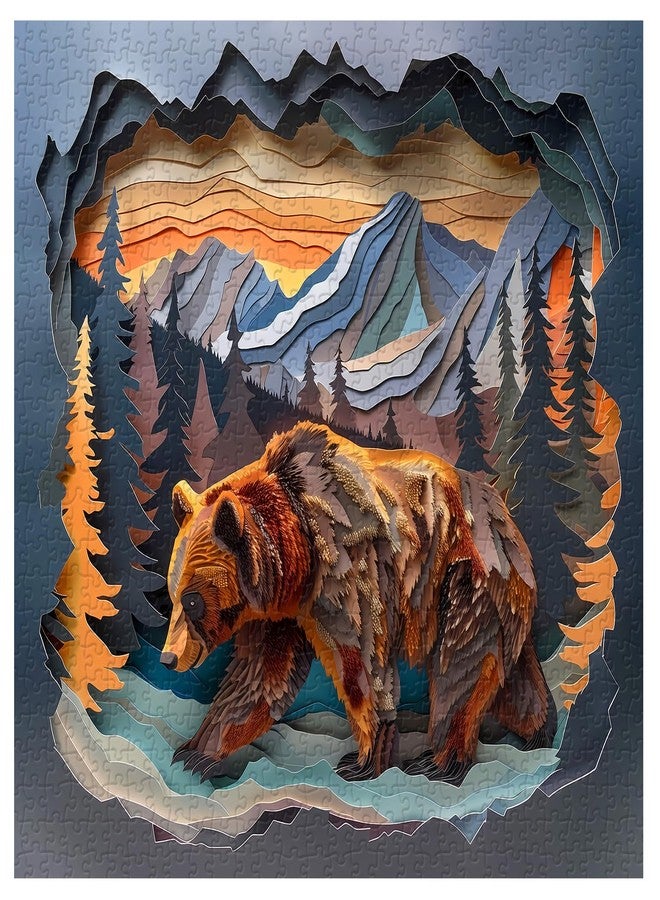PPuzzling Animal Bear Puzzles for Adults 1000 Pieces, Difficult Hard Challenging Paper Cut Jigsaw Puzzles, Nature Plant Forest Mountain Puzzle as Home Decor - Image 2